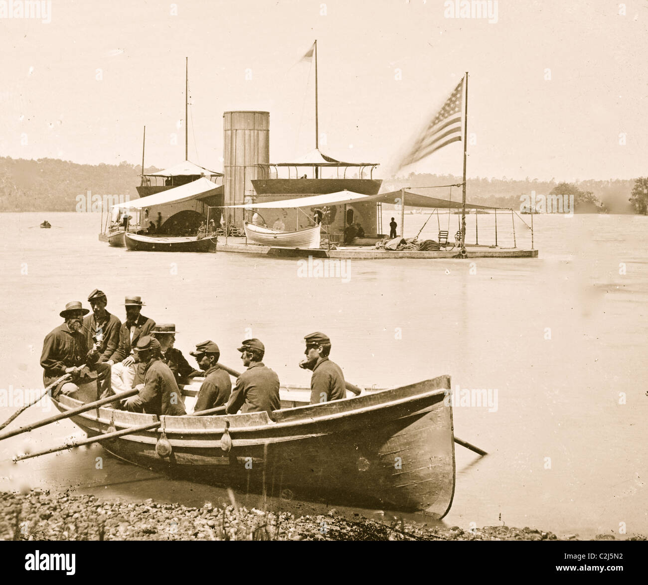 James River Monitor y lancha Crew Foto de stock