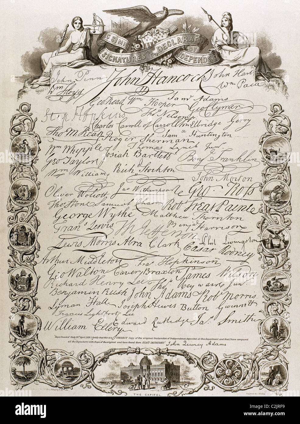 La Declaración de Independencia de los Estados Unidos. (Julio 4, 1776).  Facsímil Fotografía de stock - Alamy