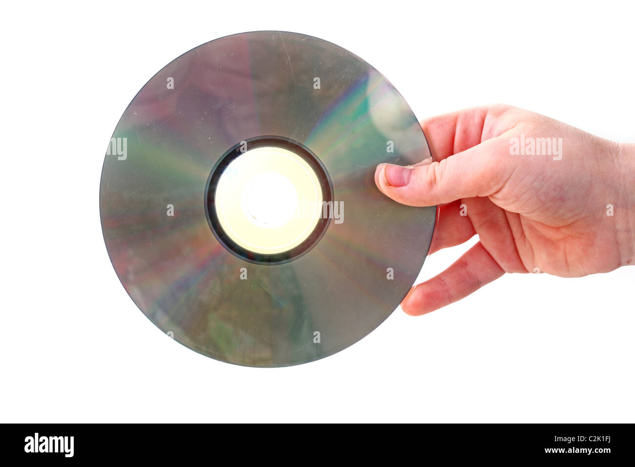 Disco CD libre de virus aislados en blanco. Foto de stock