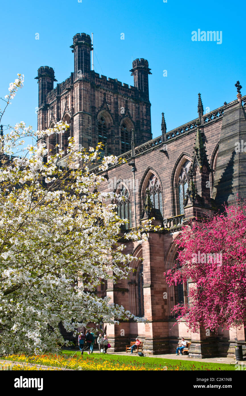 Chester Cathedral City Primavera Foto de stock
