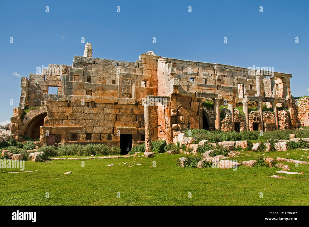 Serjilla, Siria, Dead City, contiene, 700 sitios, Jebel Riha, cerca de Hama y Alepo, 473 d.C., romano, bizantino, Hayat Tahrir al-Sham, Siglo 5th, Foto de stock
