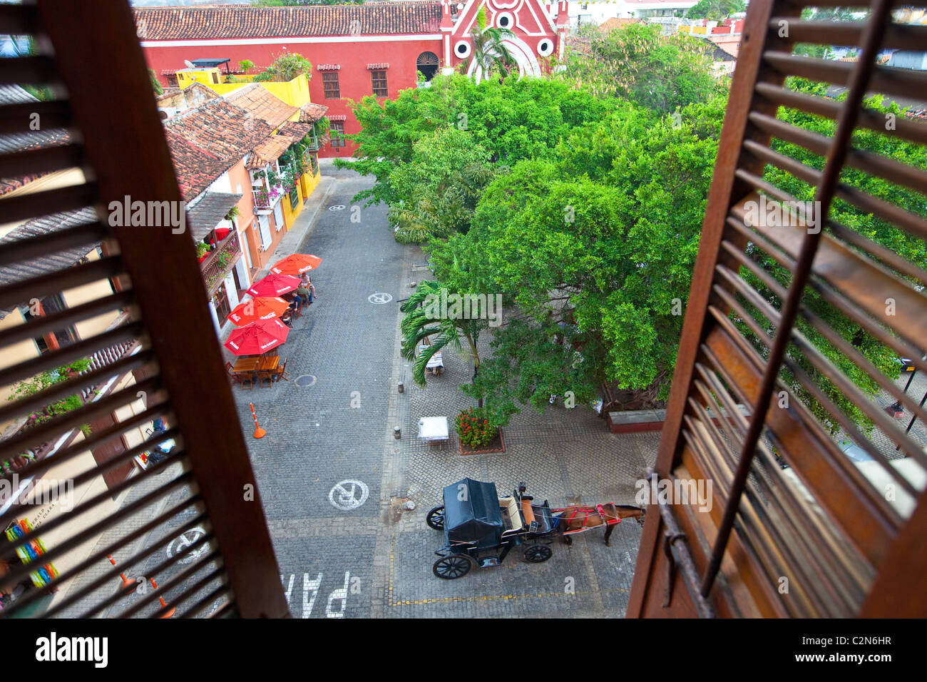 Plaza SanDiego, casco antiguo de la ciudad, Cartagena de Indias, Colombia Foto de stock