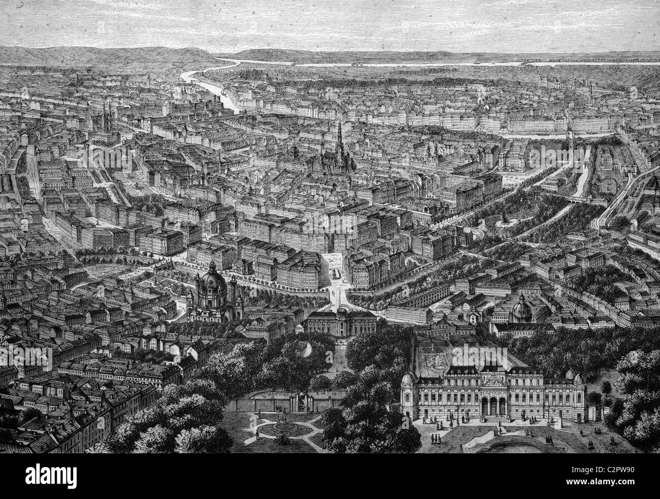 Vista de Viena, Austria, ilustración histórica, alrededor de 1886 Foto de stock