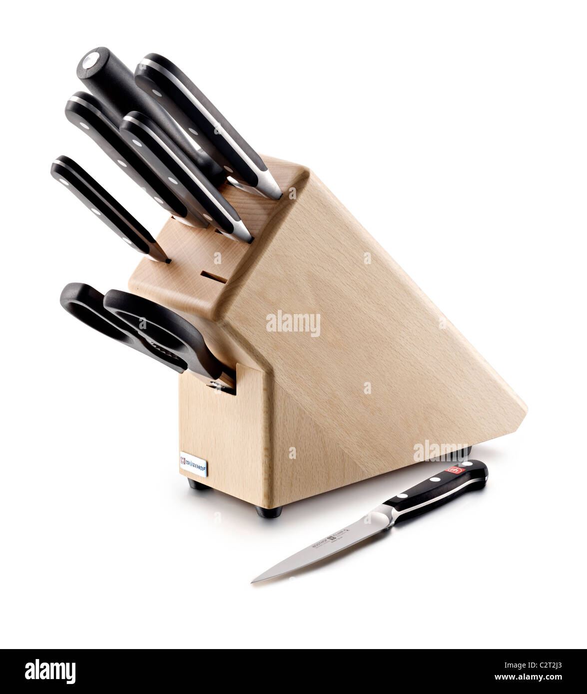 Bloque de cuchilla de madera y cuchillos Foto de stock