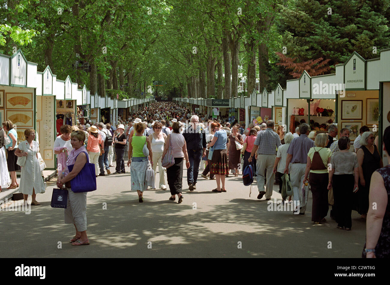 Las multitudes disfrutar del sol en el Chelsea Flower Show Foto de stock