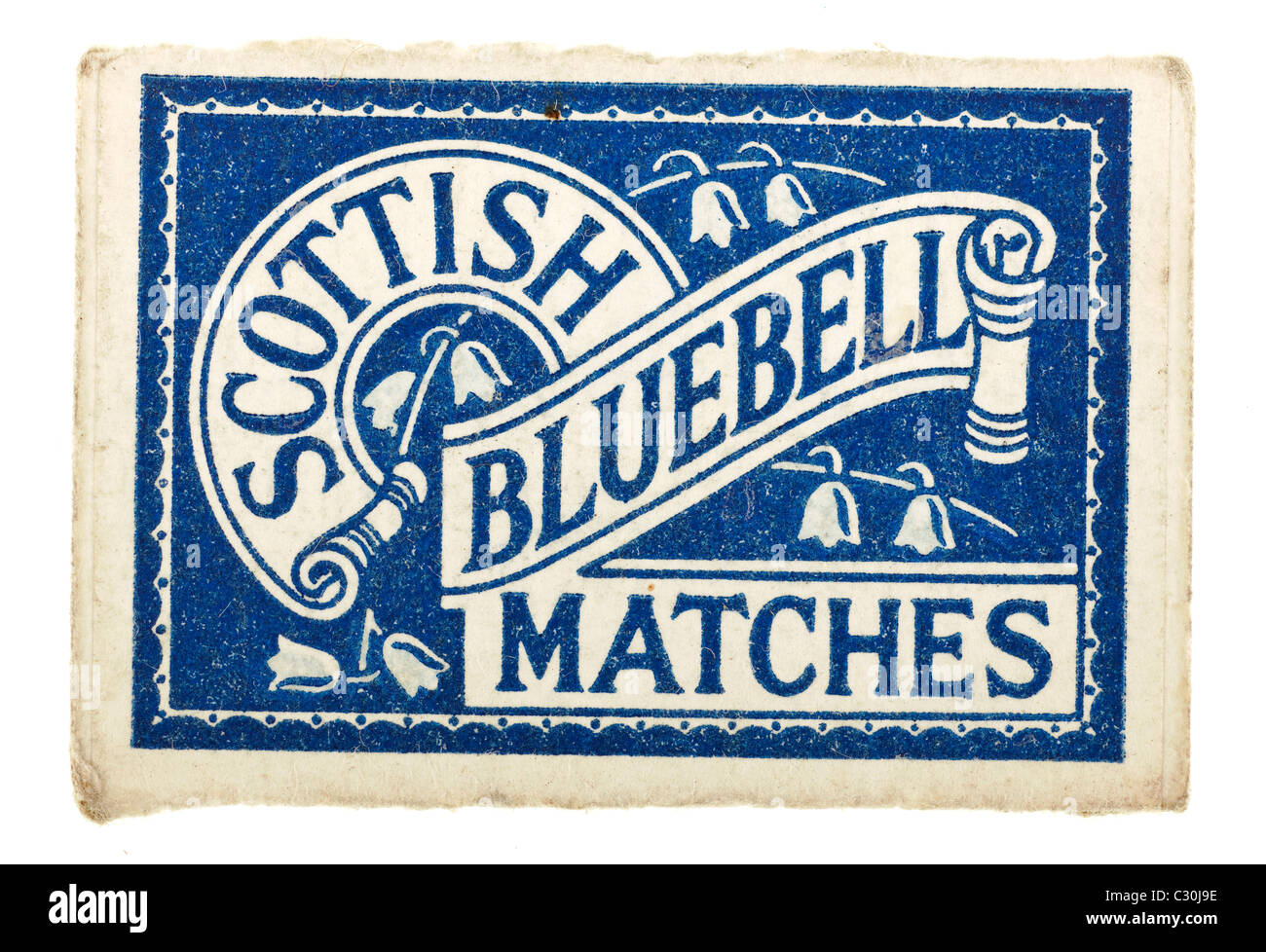 Vintage antiguo matchbox Etiqueta frontal para Scottish Bluebell coincidencias. Sólo EDITORIAL Foto de stock