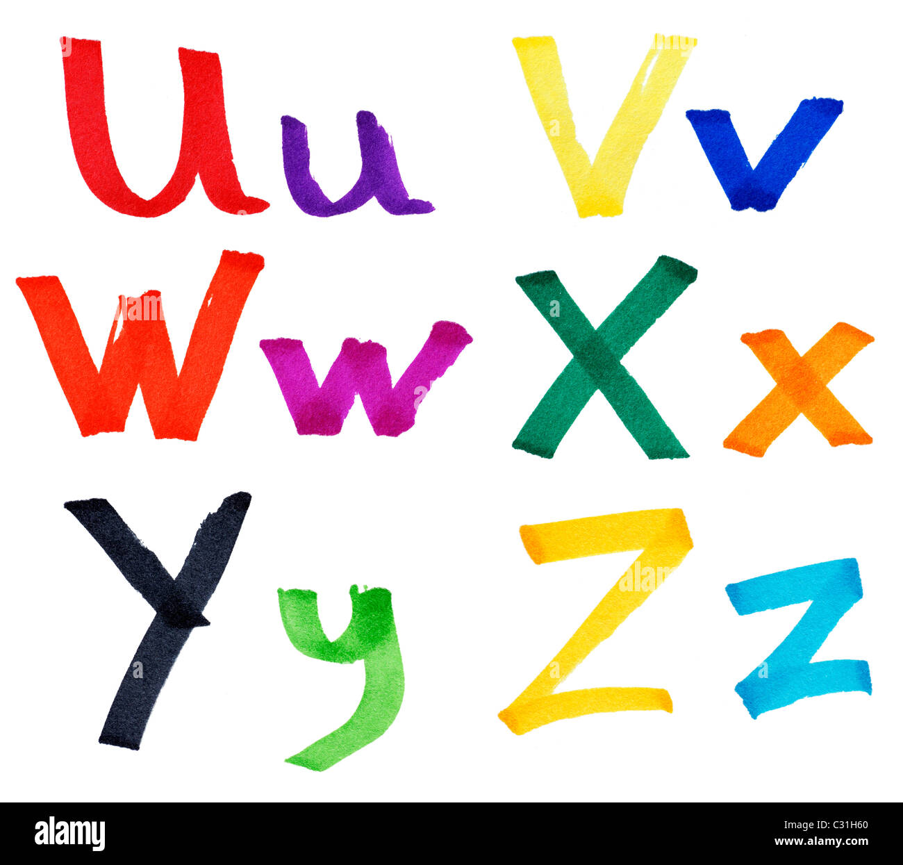 Gran U V W X Y Letras En Marcador De Tinta Con Detalles Del Papel