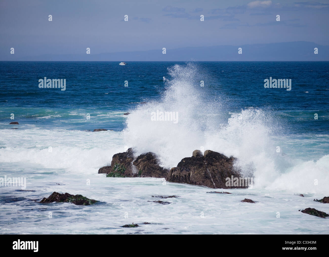 Pacific Ocean Surf crash en orilla rocosa Foto de stock