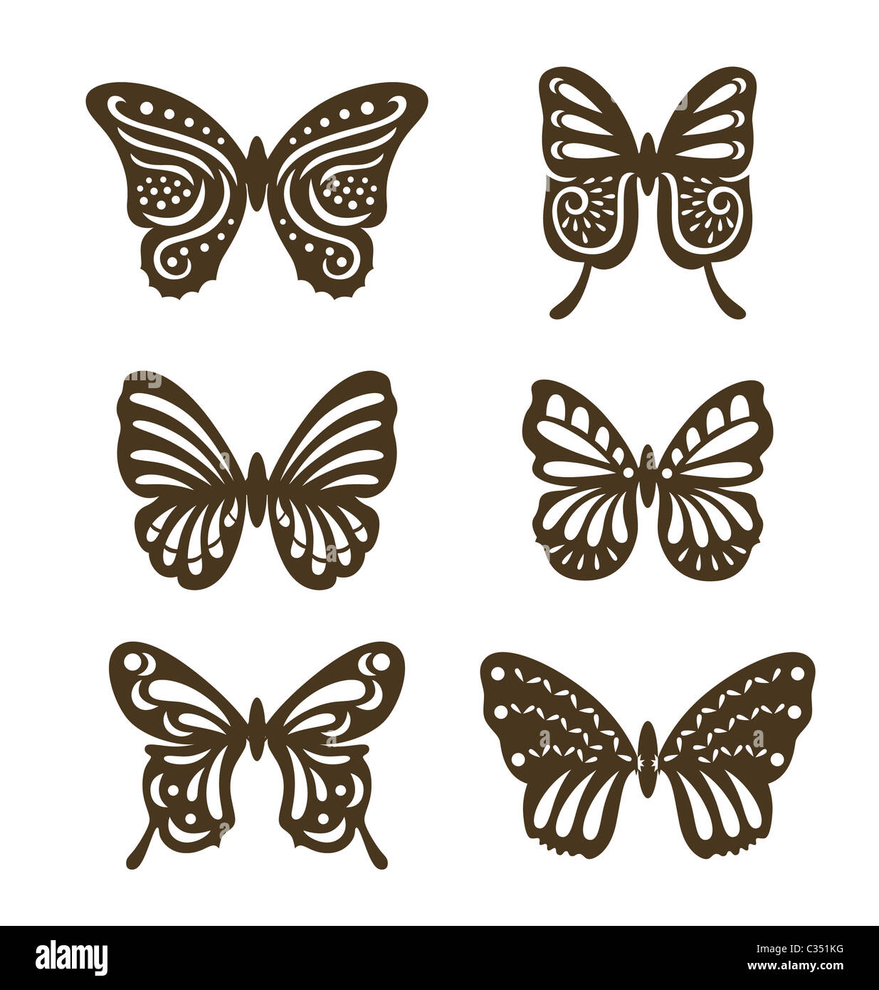 Conjunto de mariposas decorativas, decoradas con estilo de corte