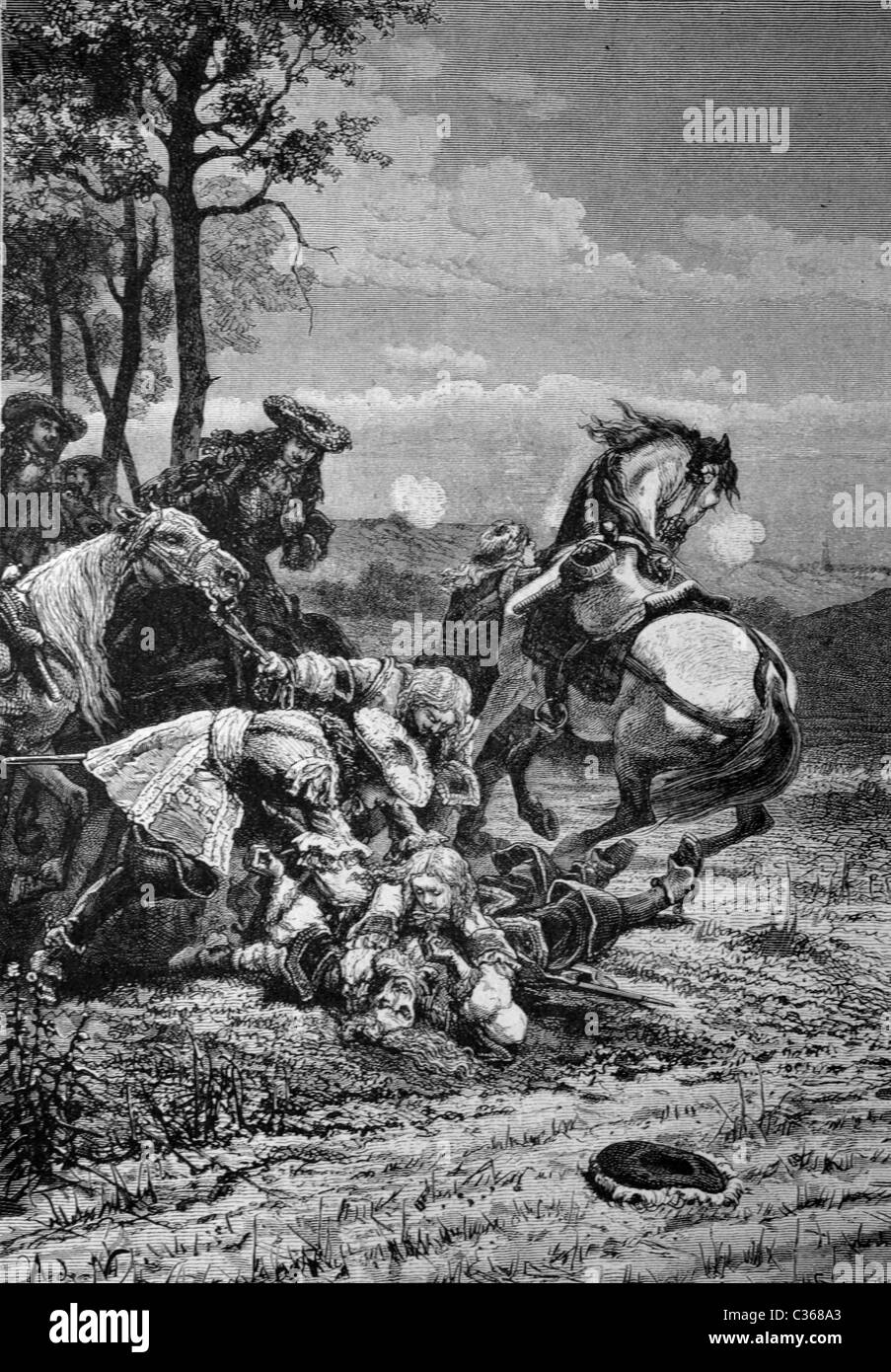 Muertos del mariscal Turenne en Sasbach, 27.7.1675, ilustración histórica Foto de stock