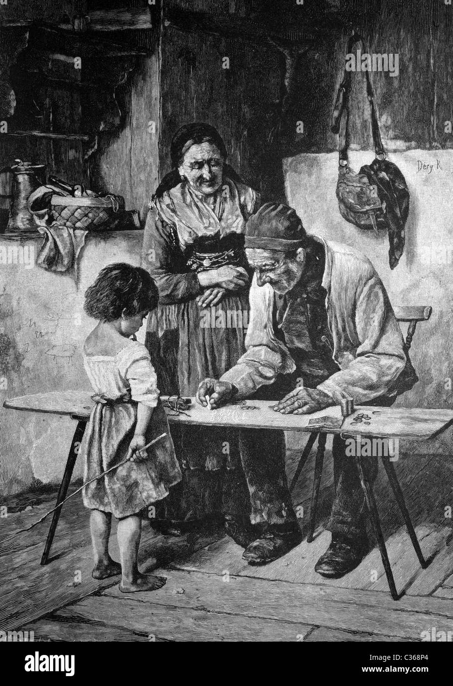 Contando dinero, imagen histórica, 1886 Foto de stock