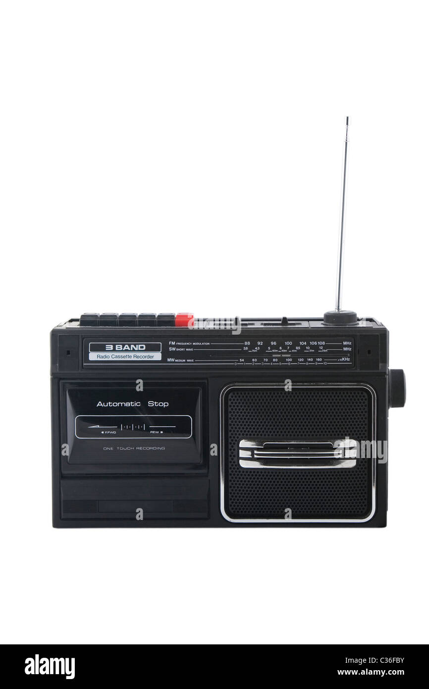 Vintage radiograbadora, aislado en blanco Foto de stock