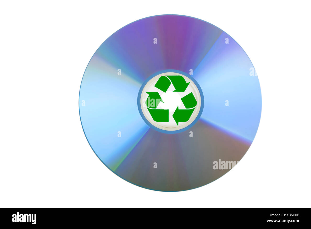 CD o DVD en blanco sobre fondo blanco con signo de reciclaje Fotografía de  stock - Alamy