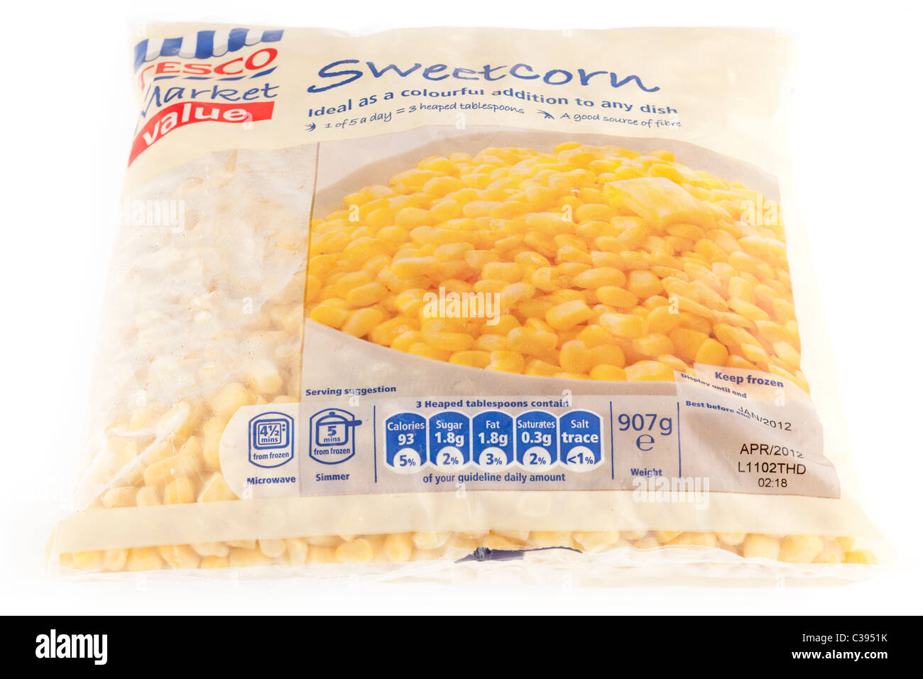 Bolsa de 907 gramos de maíz dulce congelado valor Tesco Fotografía de stock  - Alamy