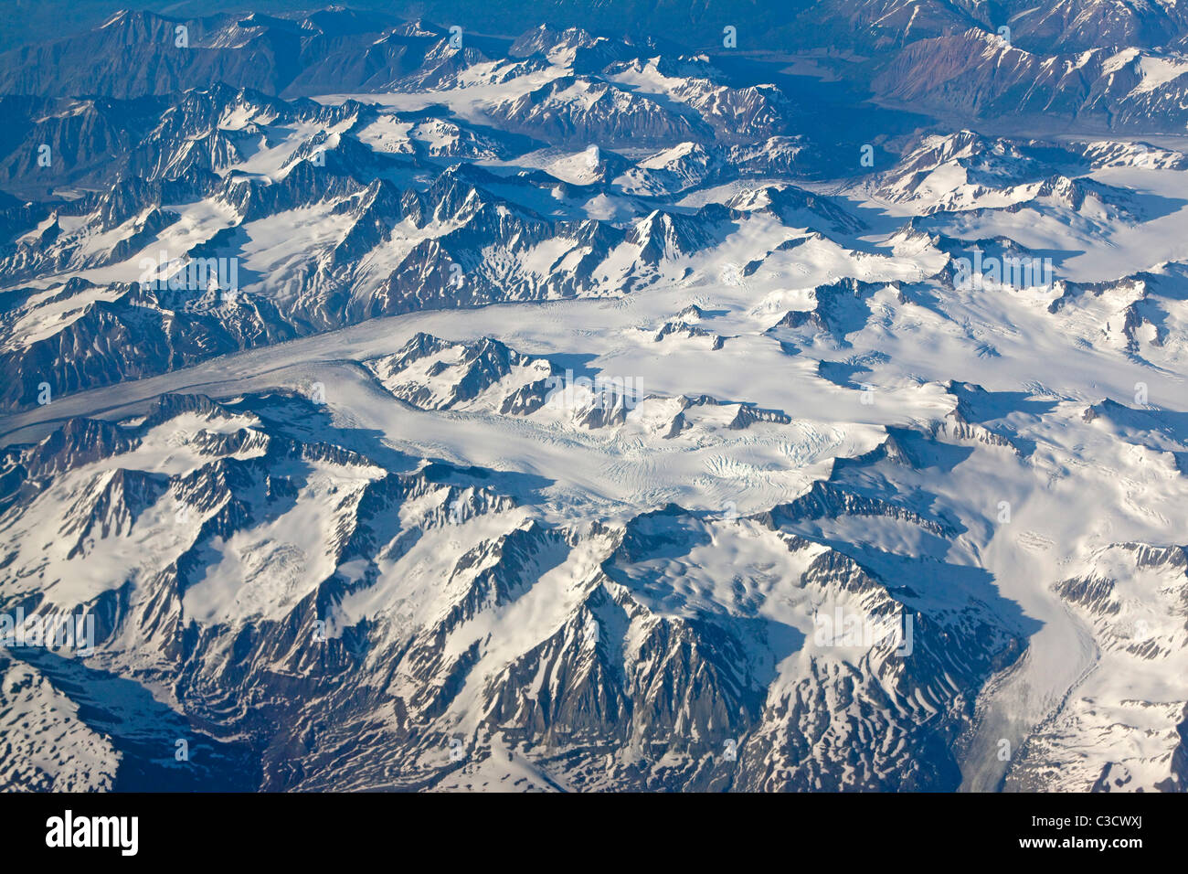 El parque nacional de Glacier Bay visto desde el aire. Alaska, EE.UU. Foto de stock