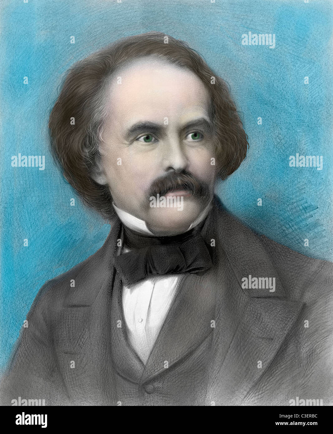 Nathaniel Hawthorne- autor americano - Ilustración de tintado a mano Foto de stock