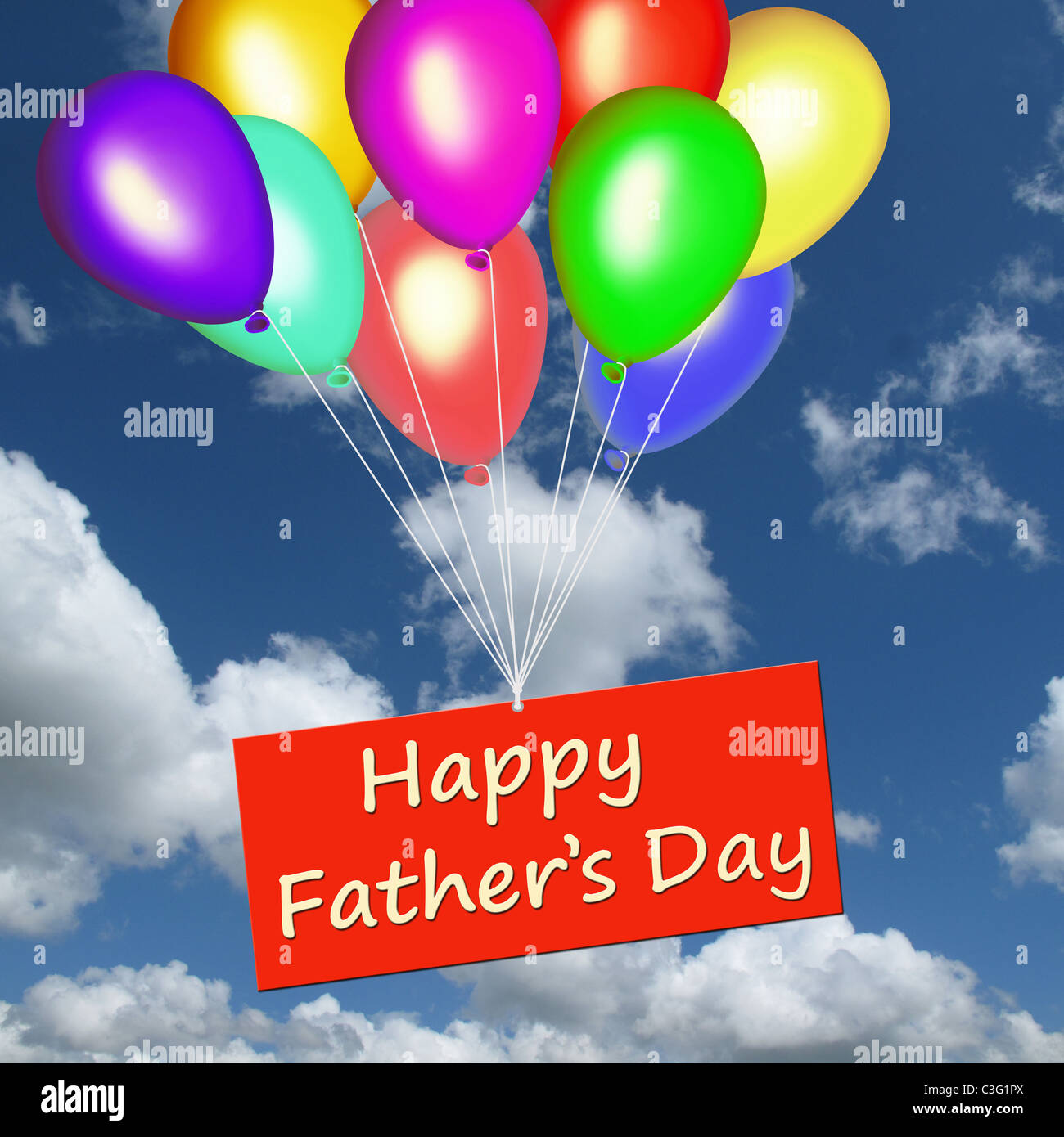 Globos de colores flotando en el cielo con Feliz Día del padre en una  tarjeta Fotografía de stock - Alamy