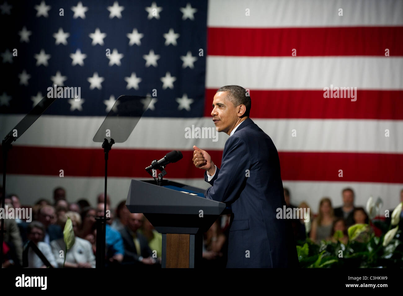 El presidente estadounidense Barack Obama habla de la etapa a un fondo político-raiser en Austin, Texas. Foto de stock