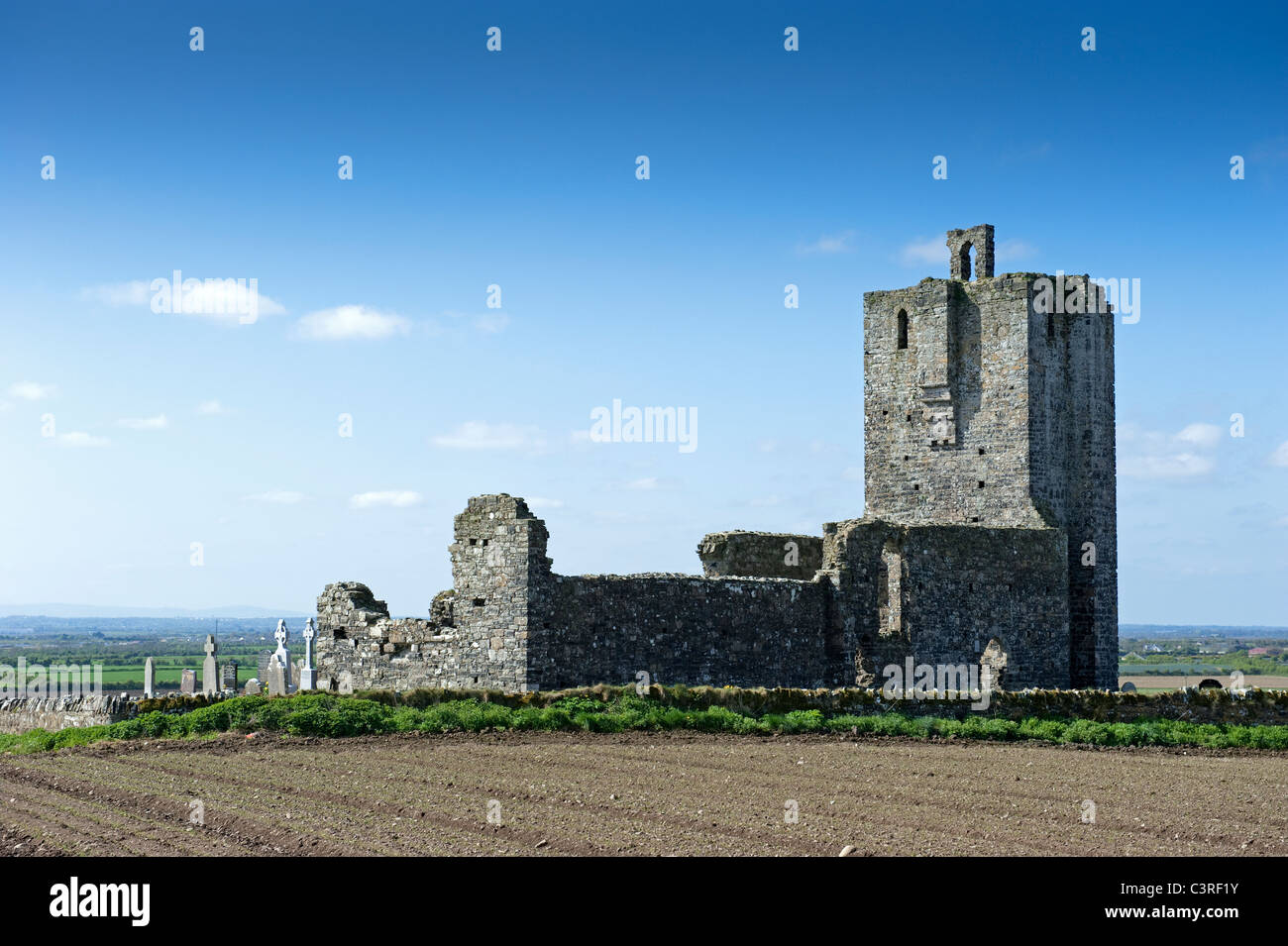 Las ruinas del castillo Baldungan, cerca de Skerries, condado de Dublín, Irlanda Foto de stock