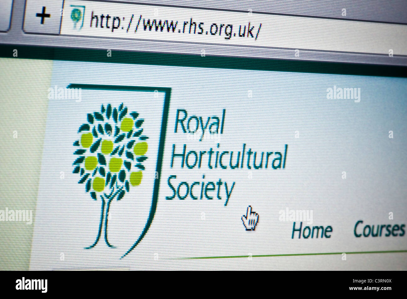 Royal Horticultural Society logo tal como se ve en su sitio web. (Sólo para uso editorial: -print, televisión, e-book editorial y sitio web). Foto de stock
