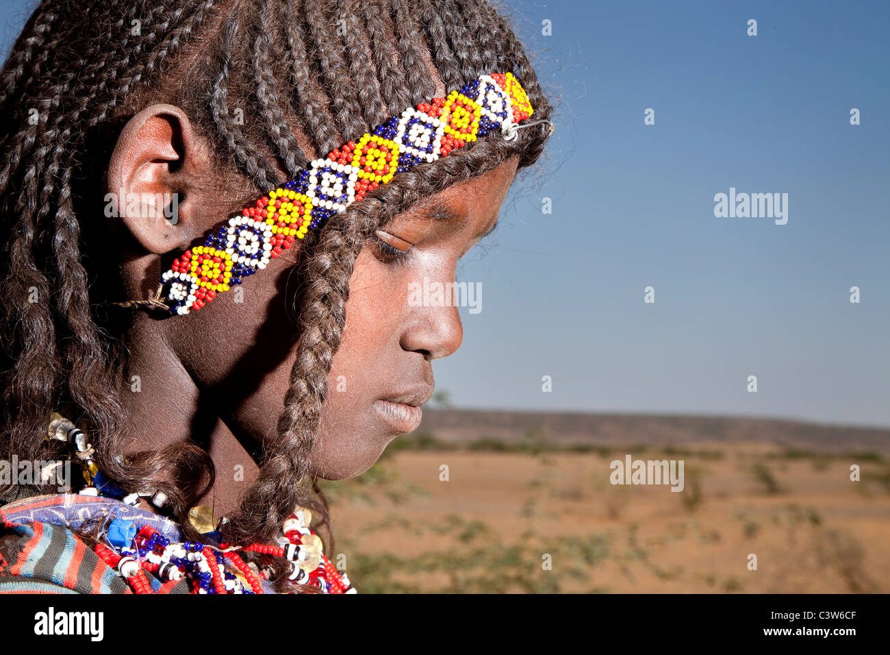 Chica de Afar, la carretera entre Bati y Mille, Etiopía, África Foto de stock