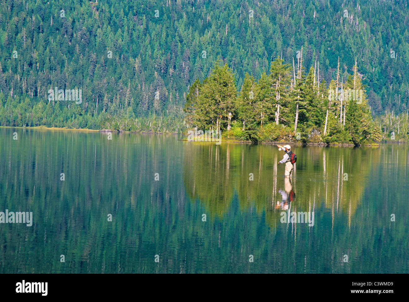 Hombre, la pesca con mosca. Foto de stock