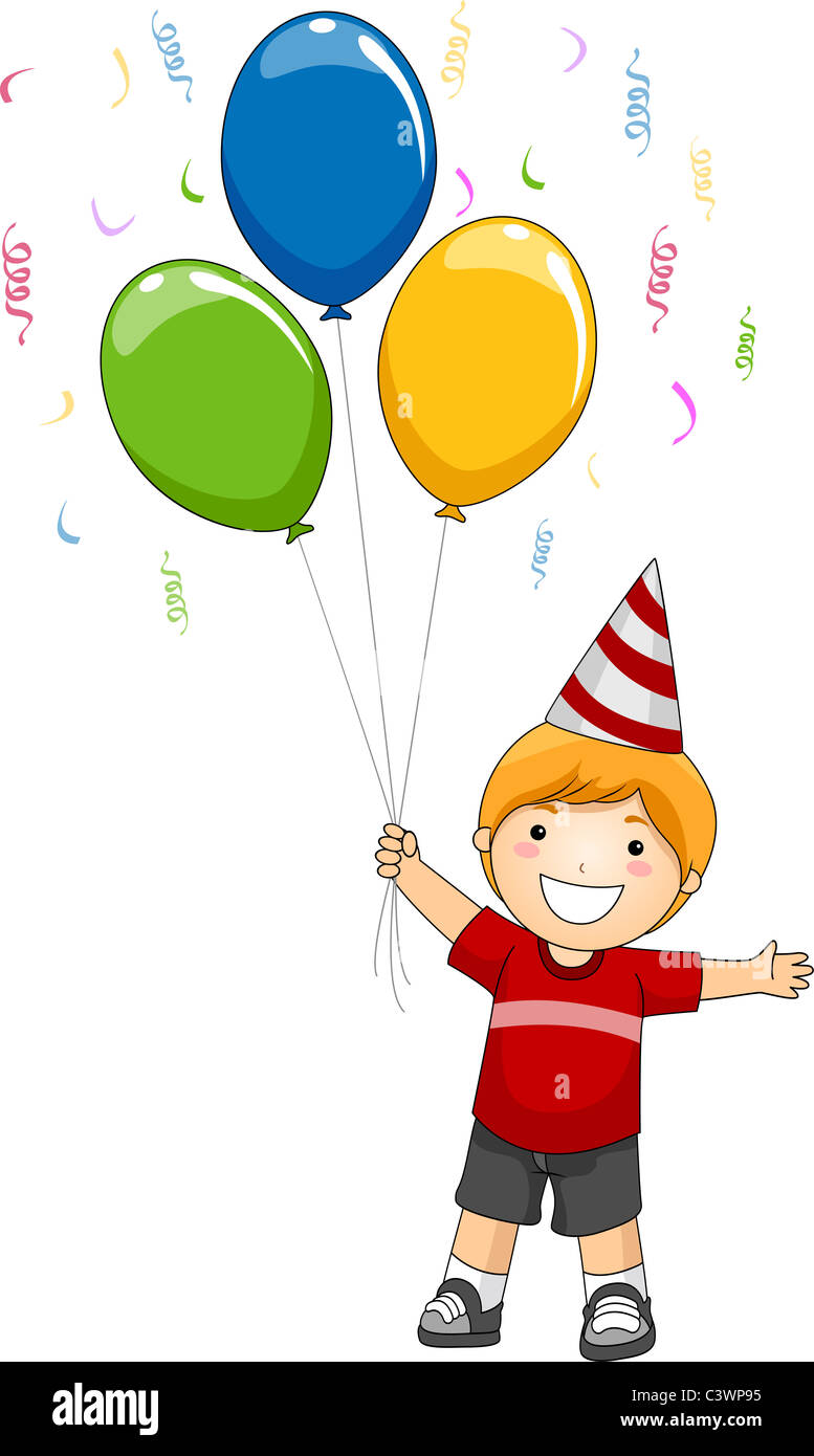 Ilustración de un niño sosteniendo Globos de cumpleaños Fotografía de stock  - Alamy