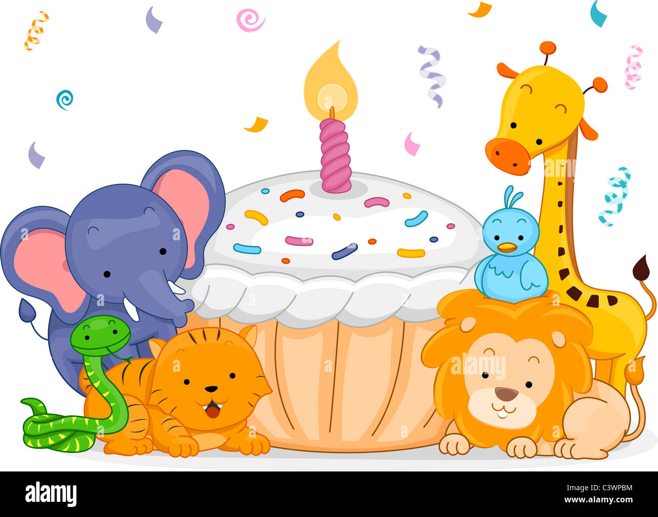 Ilustración de los animales de la selva con una fiesta de cumpleaños  Fotografía de stock - Alamy