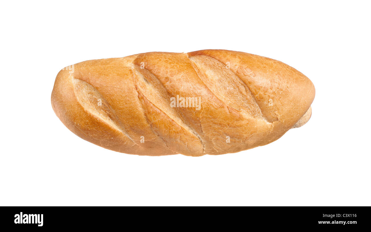 Una hogaza de pan de baguette aislado en blanco Foto de stock