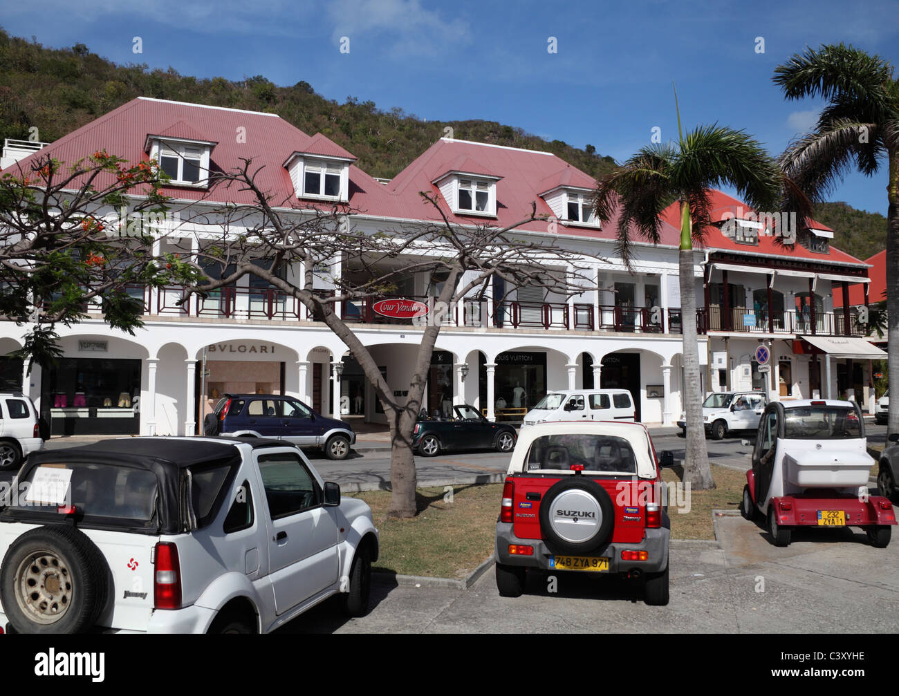 Zona de compras en Gustavia en Saint Barts Foto de stock