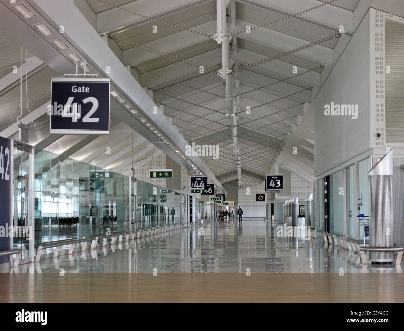 Puertas dentro del muelle internacional, el aeropuerto de Birmingham, Birmingham, West Midlands, Reino Unido, Europa Occidental. Foto de stock