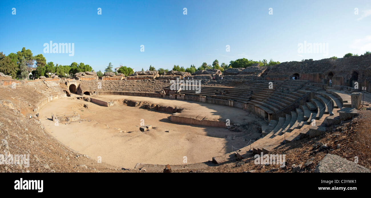 España, Europa, Extremadura, Mérida, anfiteatro, ruinas romanas, Foto de stock