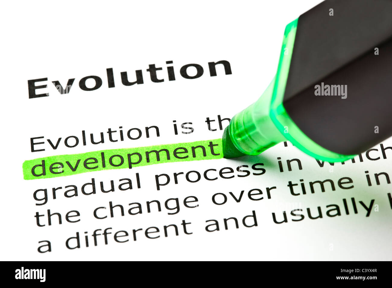 'Desarrollo' resaltada en verde, bajo el epígrafe "evolución" Foto de stock
