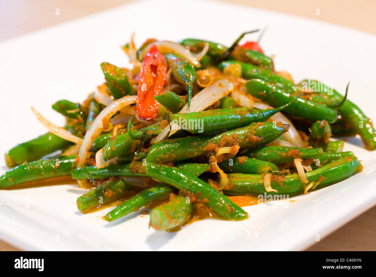 Judías verdes fritos stir tailandés Foto de stock