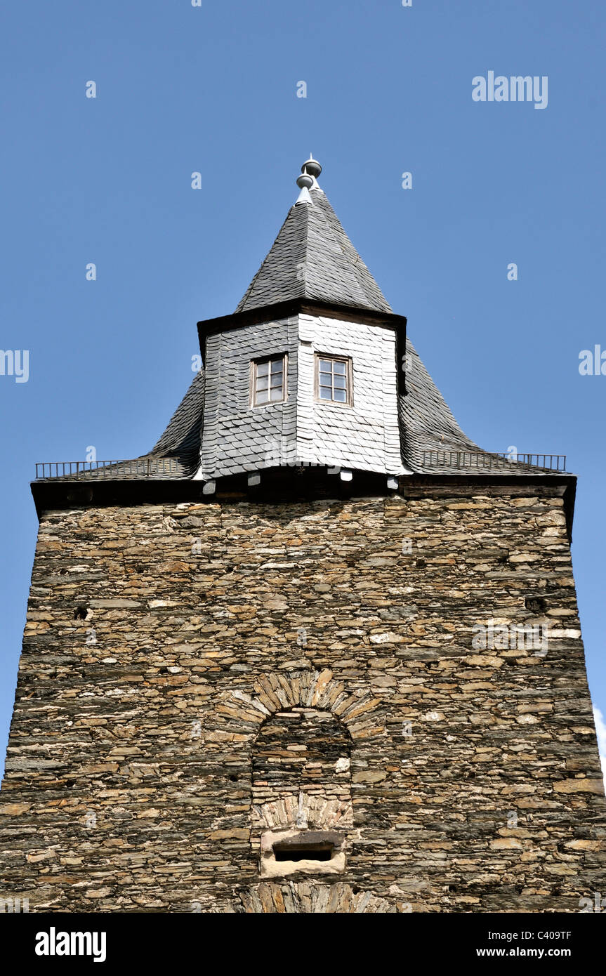 Bacharach, en Alemania, en Europa, la Edad Media, el valle del Rin, Renania-Palatinado, la UNESCO, Patrimonio de la humanidad, Steeger, Gate Tower, torre, Foto de stock
