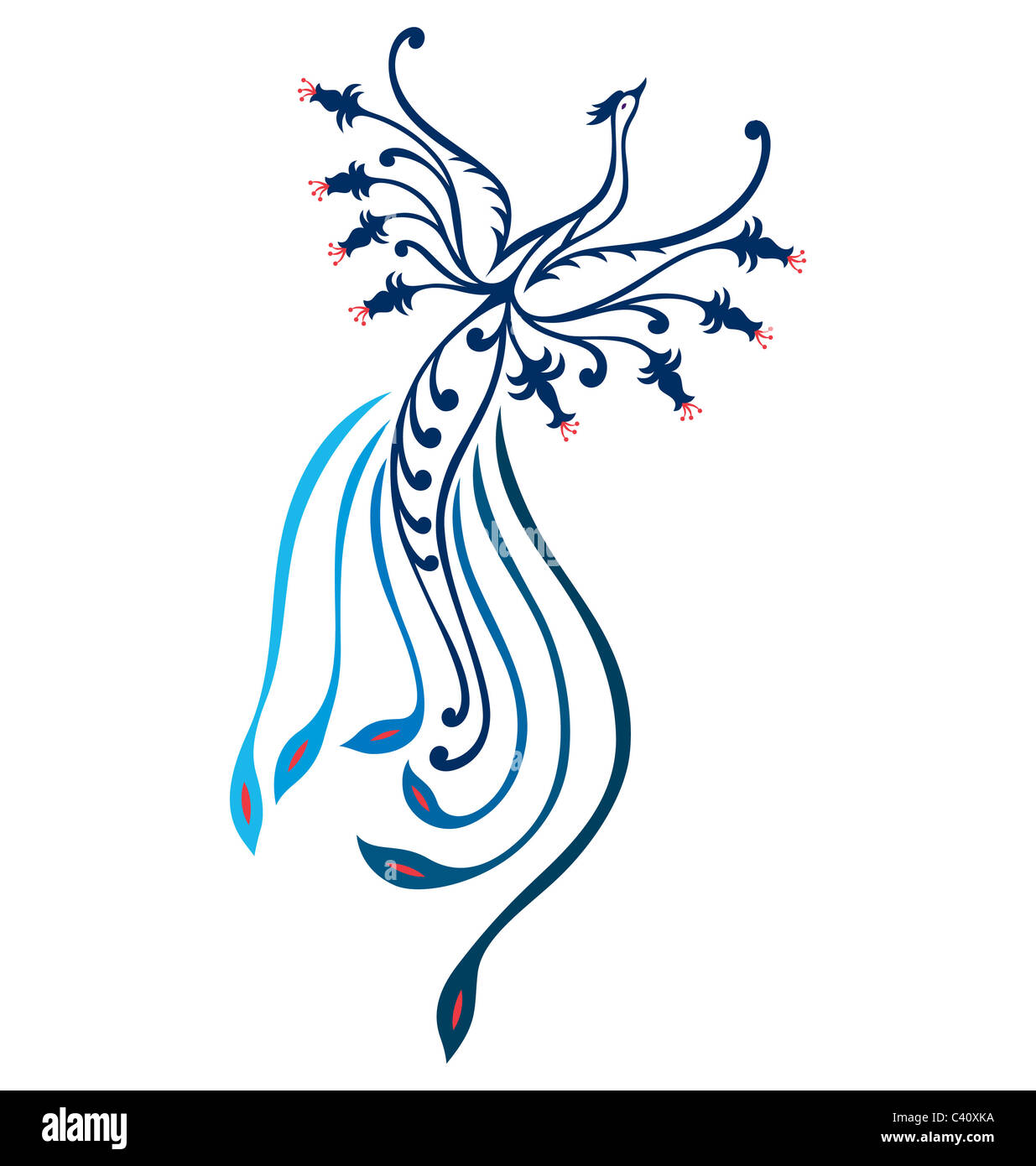 Ilustrado con Phoenix decorativo estilo tatuaje volando en el cielo. Foto de stock