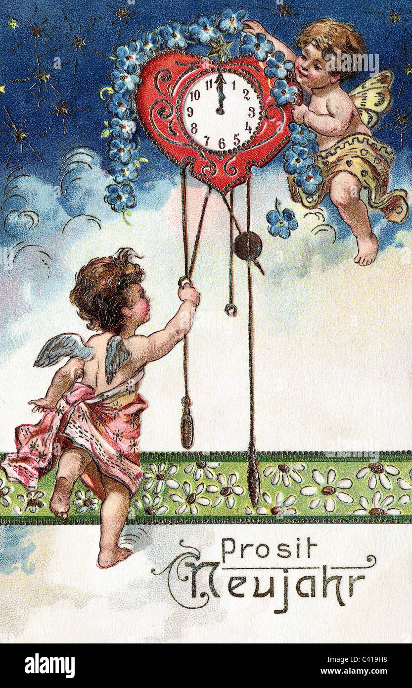 Festividad, año Nuevo, tarjeta de felicitación, 1905, Derechos adicionales-Clearences-no disponible Foto de stock