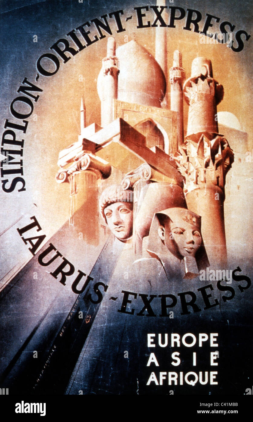 Transporte / transporte, ferrocarril, Orient Express, cartel de Simplon Orient Express y Taurus Express, 1930, Derechos adicionales-Clearences-no disponible Foto de stock
