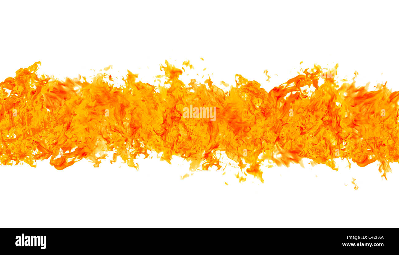 Representa las llamas en una línea de fuego sobre un fondo blanco. Foto de stock
