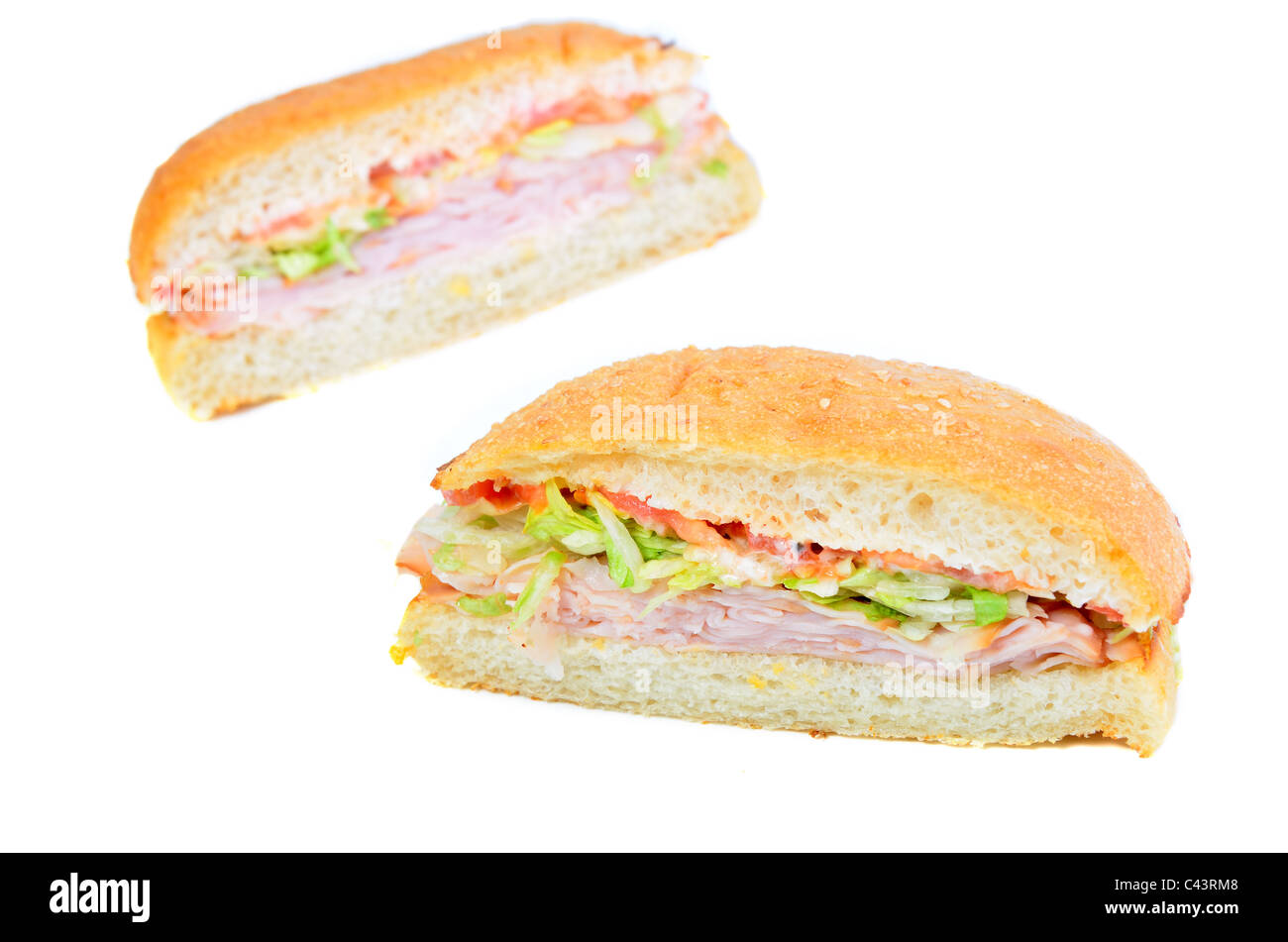 Deli sandwich de pavo aislado en blanco Foto de stock