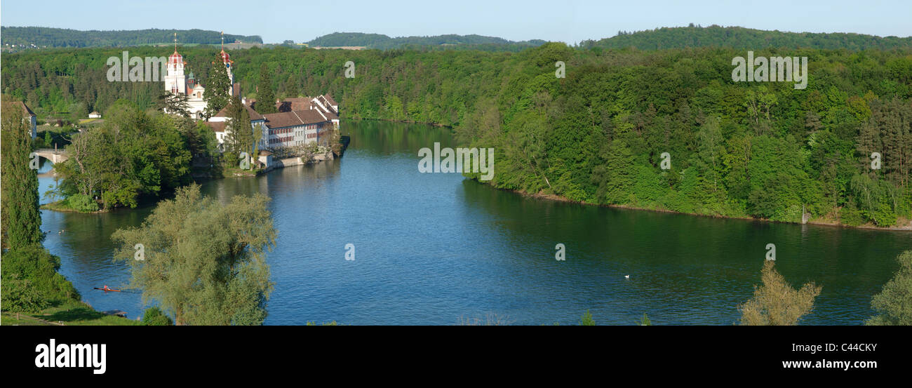 La Catedral, Iglesia, Rheinau, paisajes, naturaleza, formato horizontal, el Rin, el cantón de Zurich, Suiza, panorama, Foto de stock