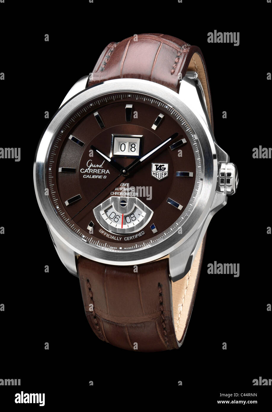 TAG Heuer Grand Carrera mans reloj sobre fondo negro Foto de stock