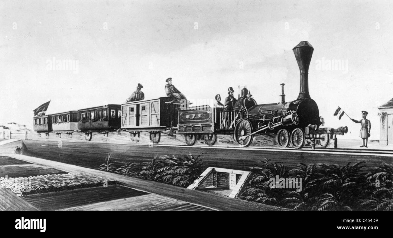 Tren del ferrocarril Berlin-Zehlendorfer, 1844 Foto de stock