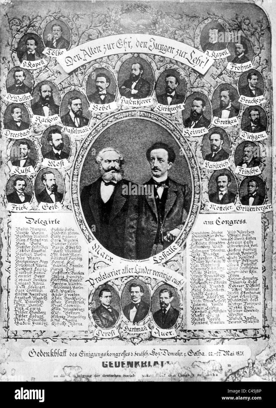 Revista conmemorativa del congreso de unificación de los SPD, 1875 Foto de stock