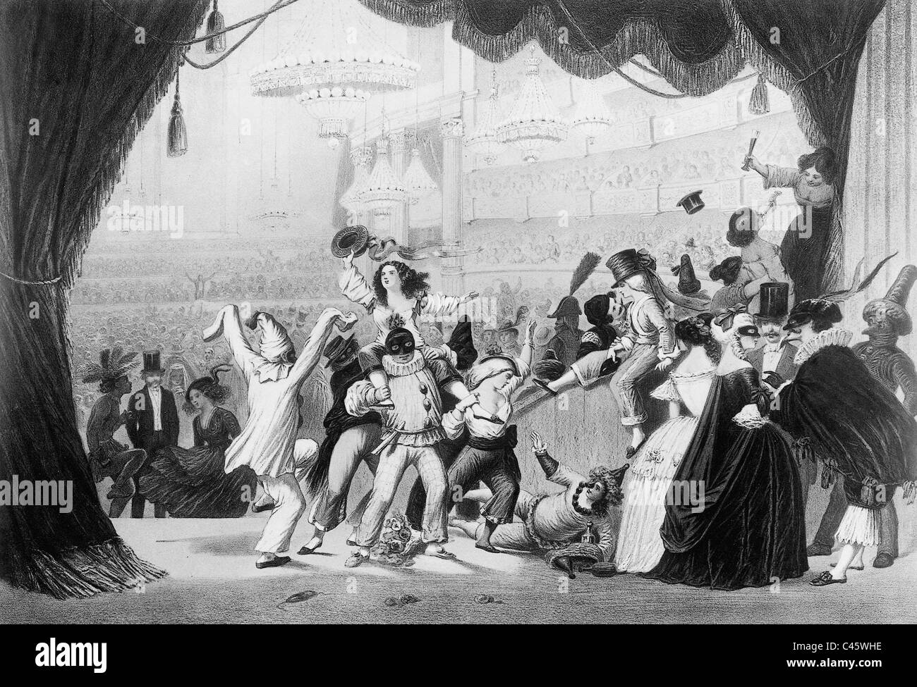 Bola de Ópera parisina, 1850 Foto de stock