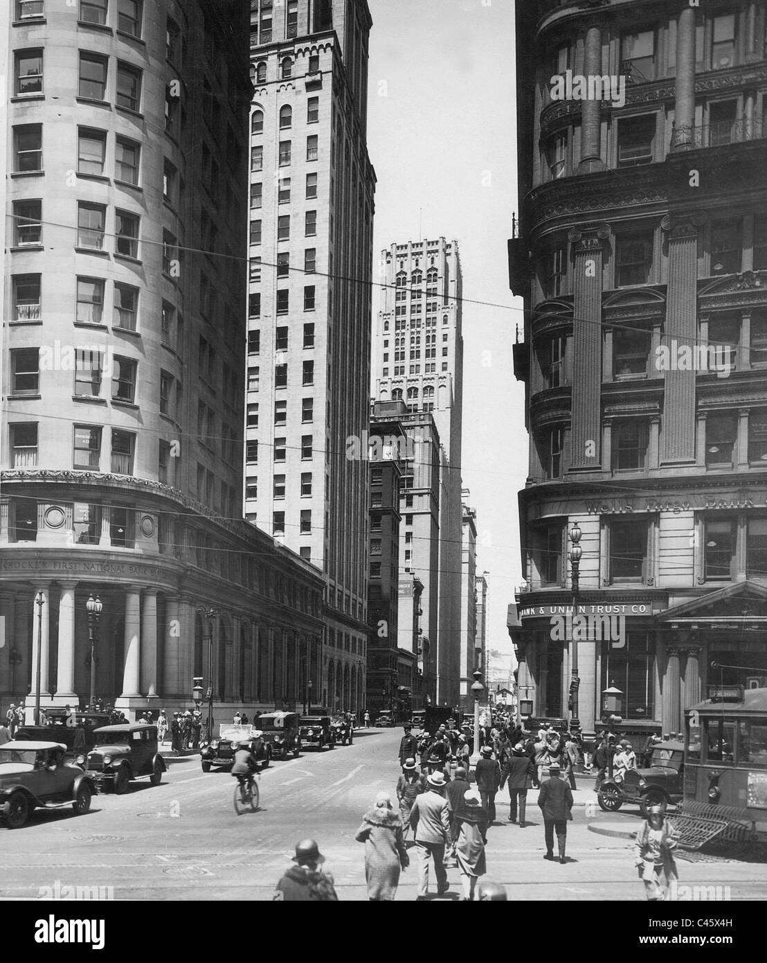 Edificios de gran altura en el Wall Street en San Francisco, 1930 Foto de stock