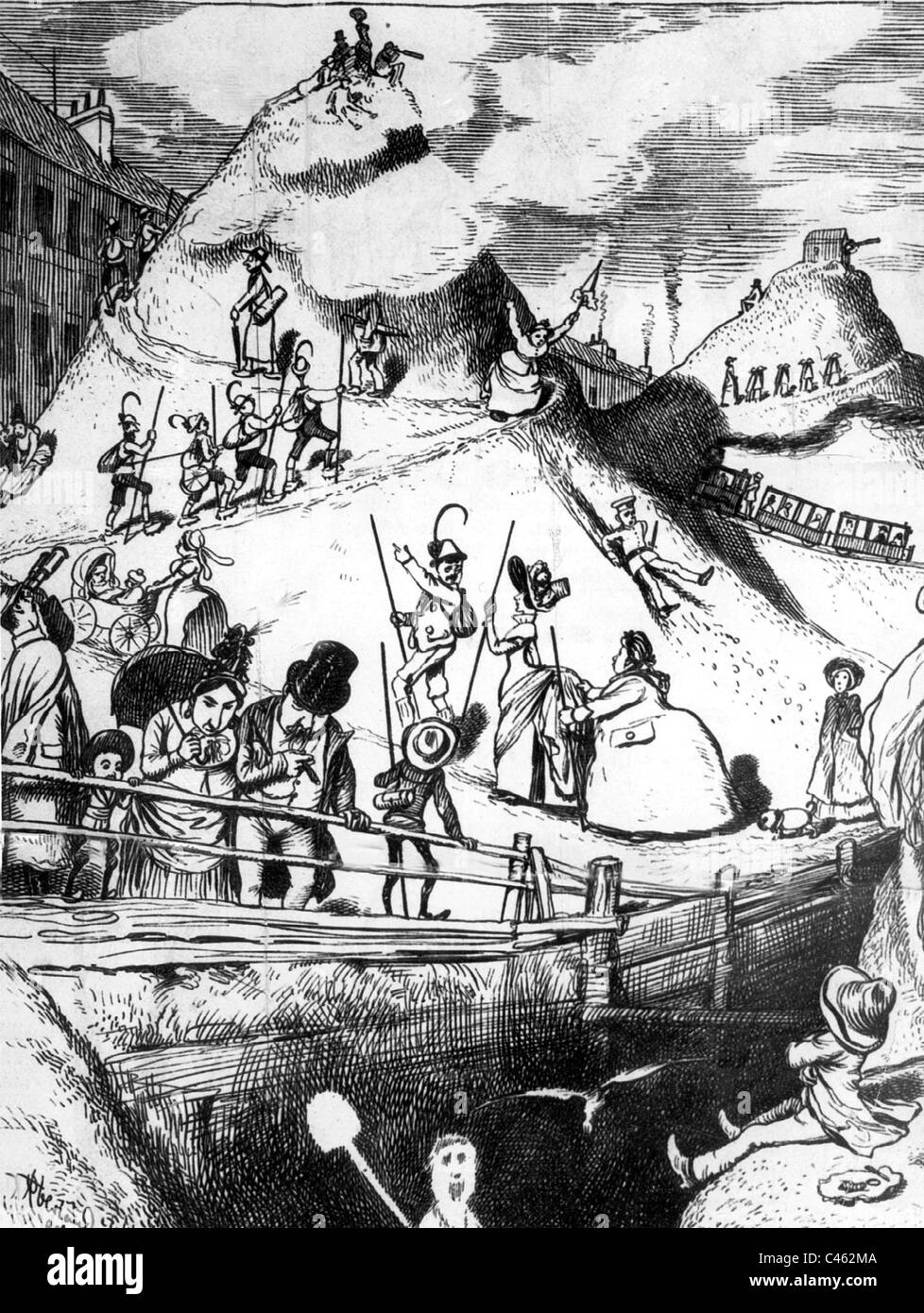 Caricatura en la construcción del canal en Munich, 1887 Foto de stock