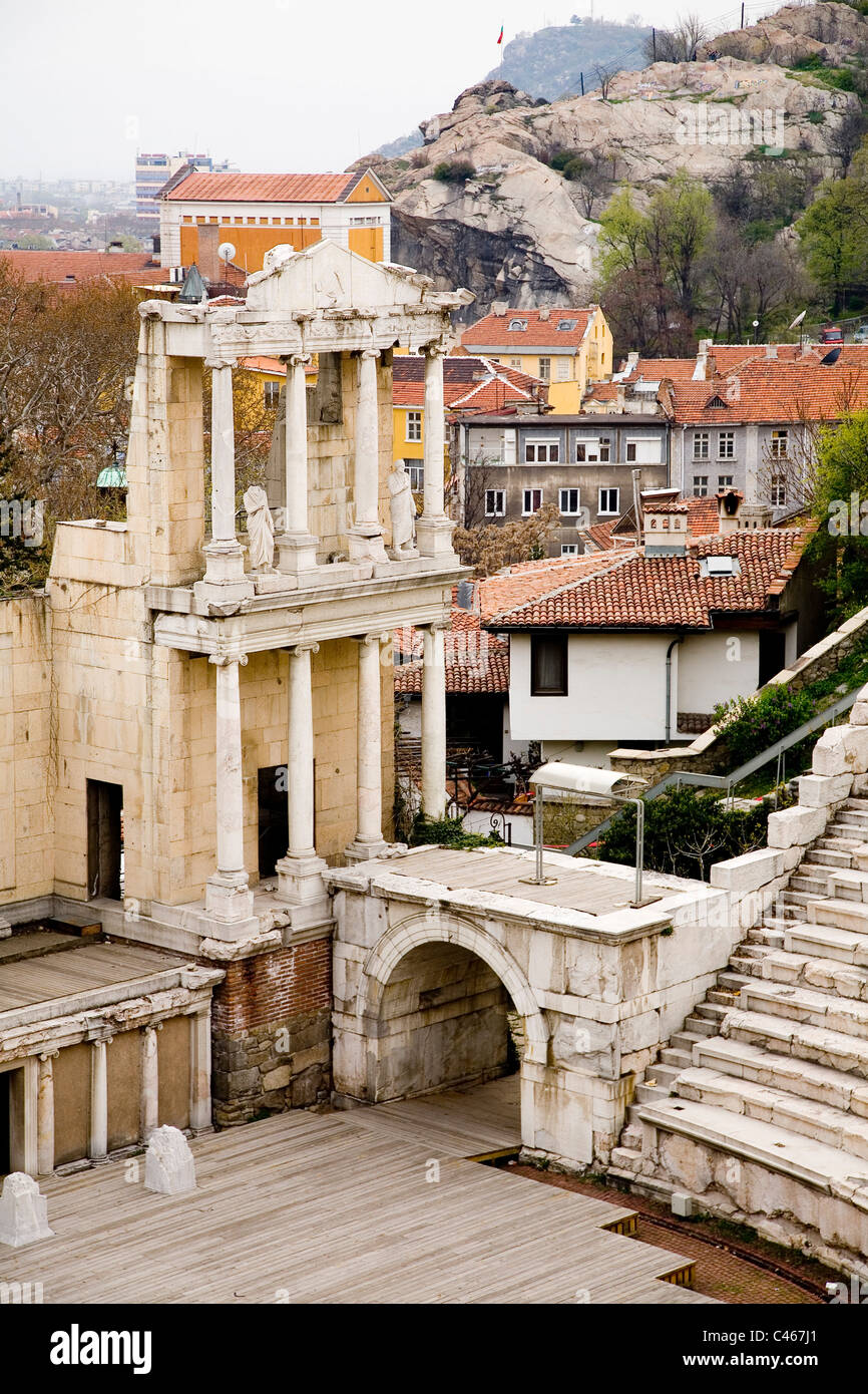 Fotografía del antiguo anfiteatro romano en Plovdiv Bulgaria Foto de stock