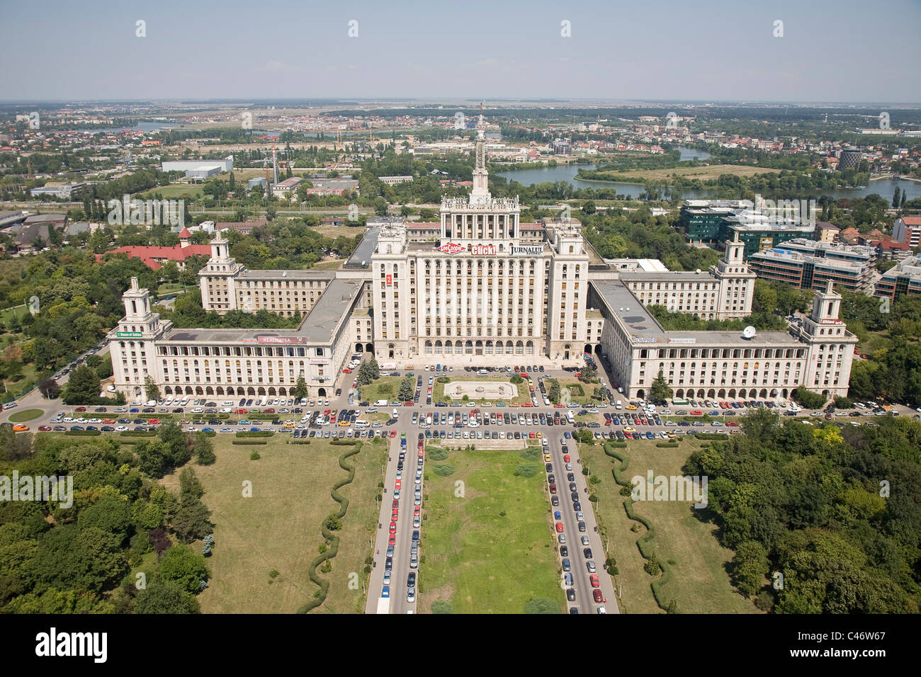 Fotografía aérea de la casa de la Prensa Libre de Rumania en Bucarest. Foto de stock