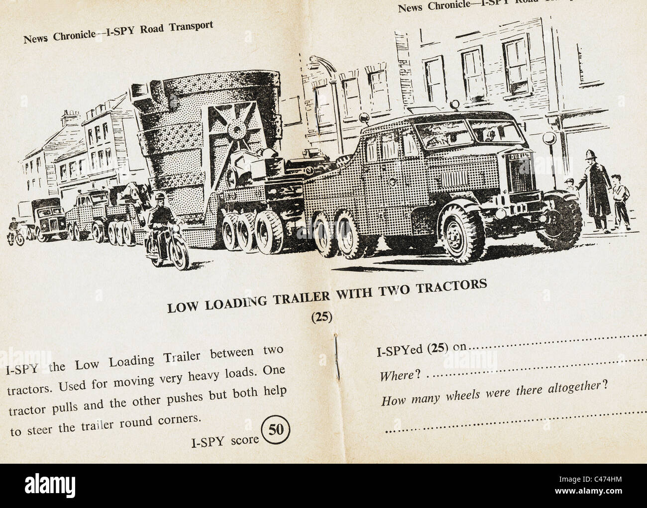 Las páginas de I-espía del transporte por carretera del libro publicado por el Daily News en 1960 Foto de stock
